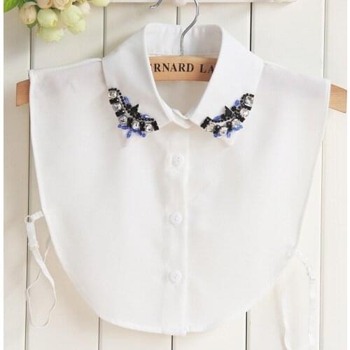 Linbaiway Female Chiffon Shirt False Collar for Women Fake Collar Lapel Blouse Top Beads Detachable Collar Sweater Decorative