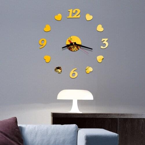 DIY Wall Clock 3D Mirror Surface Heart Clock Home Office Decor EVA+Electronic Components Wall Clock Battery Powered