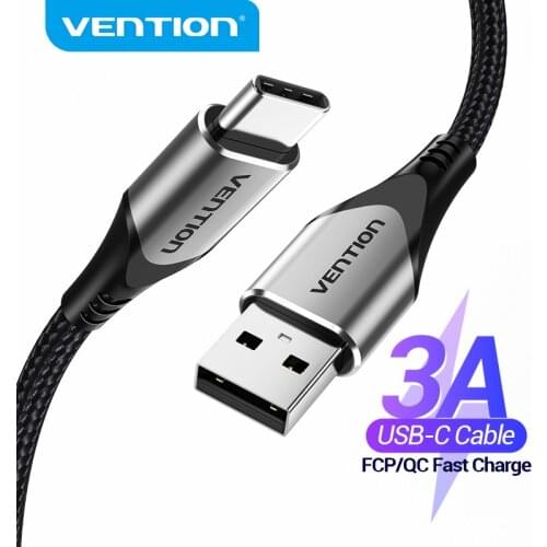 Vention Type C Cable 3A Nylon Fast Mobile Phone Charging USB C Cord for Xiaomi Redmi note 8 Samsung S20 Charger USB Type-C Cable