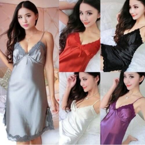 New Arrival Women Sexy Spaghetti Strap Sleeping Dress Women Deep V-Neck Lace Slim Sleepwear