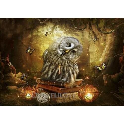 Full Square/Round 5D DIY Diamond Painting Owl halloween clock 3D Embroidery Cross Stitch picture of Rhinestone Home Decor TY304