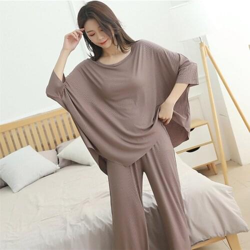 Plus Size Bat Shirt Nine Point Pant Women Pajamas Set Loose Cotton Sleepwear Korean Spring Summer Home Suit New Pyjama Femme