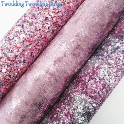 PINK Glitter Fabric, Chunky Glitter Leather Fabric Sheets, Velvet Fabric For Bows A4 Size 8"x11" Twinkling Ming XM140