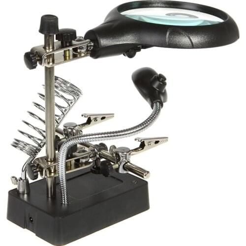 Welding Magnifying Glass 5 LED Auxiliary Clip Magnifier 3 In1 Hand Soldering Solder Iron Stand Holder Station Magnifier