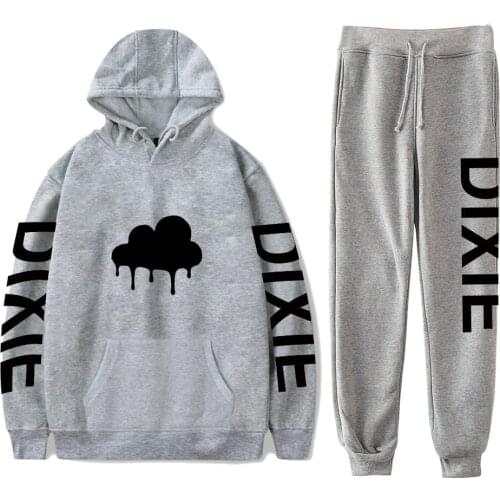 Fashion Printed Dixie DAmelio CLOUDED Hoodie Sweatshirts Suits Men Women Casual Autumn Boys Girls Gray Hoodies+Sweapants Sets