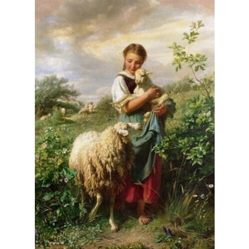 The Shepherdes -Girl Counted Cross Stitch Kits Needlework Embroidery Crafts 14ct Unprinted Aida DIY Arts Handmade Home Decor