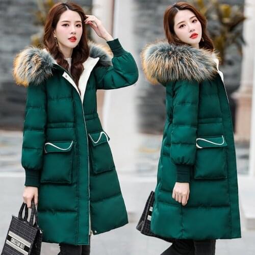 2020 Fashion korean loose size big fur women jacket down cotton wind proof womens coats thick super warm winter long parker