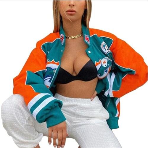 2021 Women/Girl Stand Collar Letter Print Single-Breasted Long Sleeve Bomber Jacket Korean Version Casual Slim Thin Outerwear