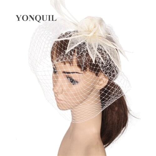 Sinamay Fascinator Hats Bridal Veil Adorned Wedding Headwear Occasion Headpiece Women Party Show Hair Accessories Multiple Color