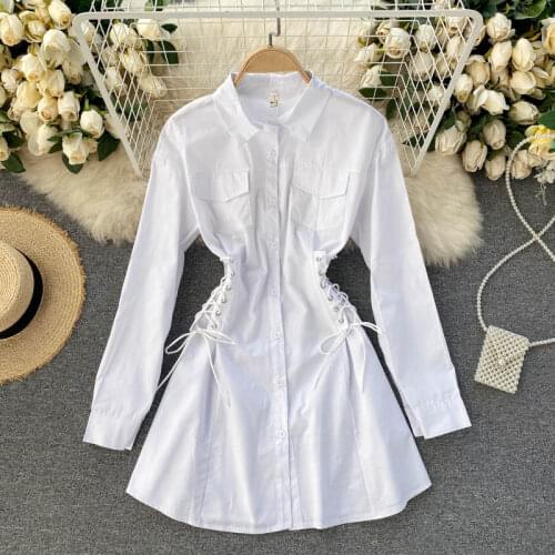 Womens dress 2021 new fashion cross-tie single-breasted slim waist lapel shirt dress women