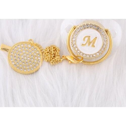 0-12 Months Luxury 26 Initials Rhinestones Transparent Bling Baby Pacifier And Chain Clip Chupete de bebe BPA Free Dummy Nipples