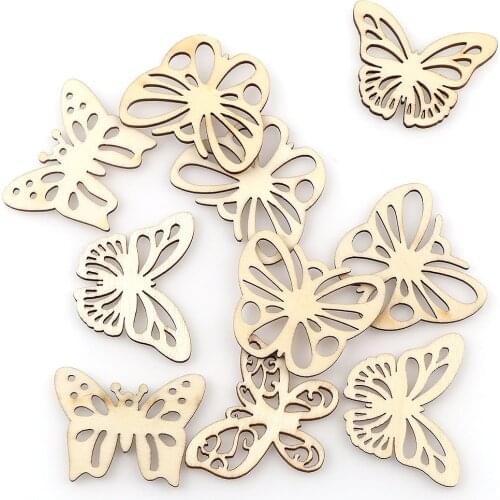 10Pcs Mix Butterfly Shape Wood Scrapbook Chip For Handmade DIY Craft Hollow Wood Chips For DIY Wedding Handmade Graffiti Button