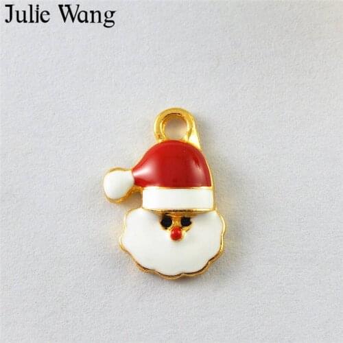 Julie Wang 10PCS Gold Alloy Enamel Santa Claus Charm Pendant Earrings Christmas Decoration Findings DIY Jewelry Making Accessory