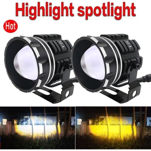2PCS T5 Two-color Car Motorcycle Led Spotlight Strobe Work Light Three Modes Large Lens Sports Light Drive Headlight