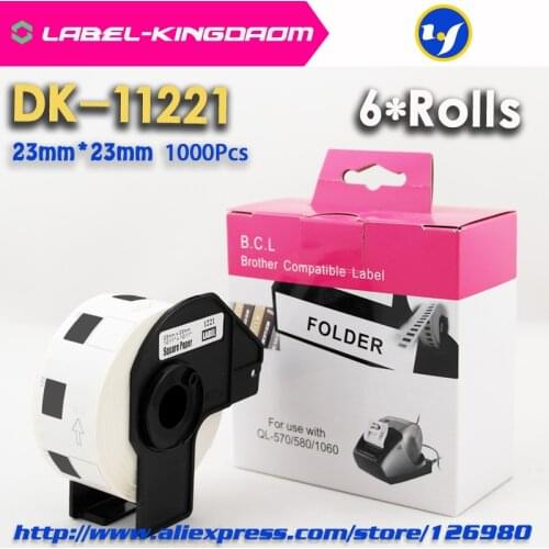 6 Rolls Generic DK-11221 Label 23*23mm 1000Pcs Compatible for Brother Label Printer All Come With Plastic Holder
