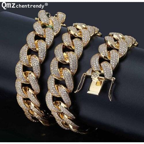 Hip hop Mens Miain Curb Cuban Chain Necklace Bling Iced Out Fully Cz Necklace Luxury Box Clasp Chain Jewelry Drop Shopping 18mm