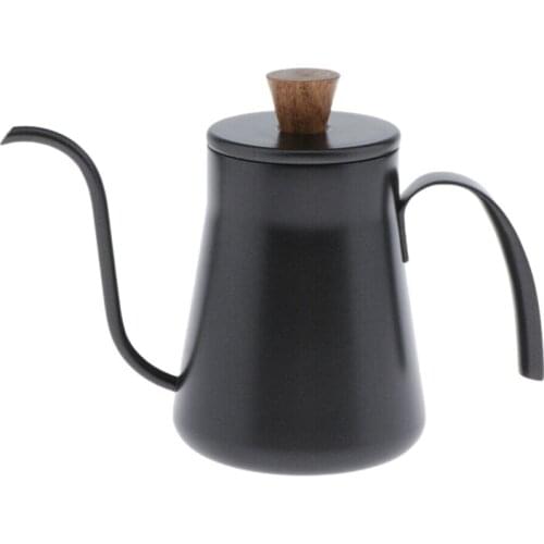 Stainless Steel Hand Pour Over Coffee Kettle Long 4mm Spout Black with Lid 400Ml Long Mouth Coffee Kettle Teapot