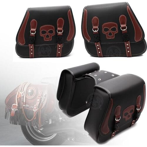 Black PU Leather Saddle Bag Motorcycle Luggage Left+Right Side Tool Bag For Honda Suzuki Yamaha Harley Sportster Cafe Racer
