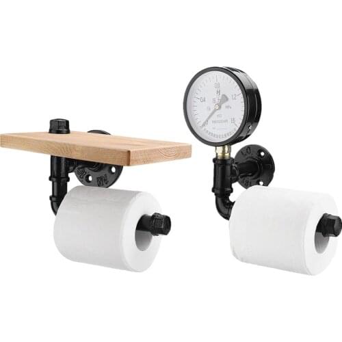 Toilet Paper Roll Holder with Phone Holder Wall Mounted Shelf Floating Water Pipe Rack Industrial Household Items Bathroom Items