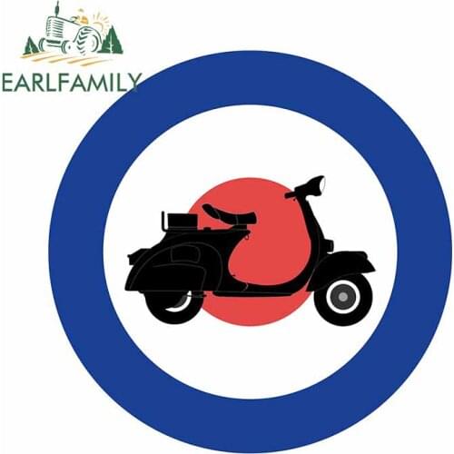 EARLFAMILY 13cm x 12.8cm for British Mod Ring with Vespa Scooter Car Stickers VAN Cartoon Decal Surfboard Bumper Vinyl Car Wrap