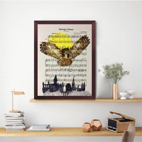 Hedwig Sheet Music Poster Classic Movie Canvas Painting Watercolor Owl Wall Art Prints Kids Bedroom Home Living Room Decor