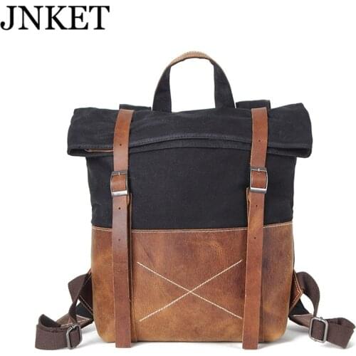JNKET New Retro Men Canvas Backpacks Shoulder Bag Casual Large Capacity Pack Travel Bag Backpacks