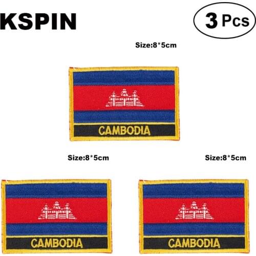 Cambodia Rectangular Shape Flag patches embroidered flag patches national flag patches for clothing DIY Decoration