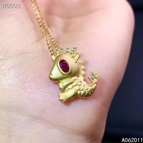 KJJEAXCMY fine jewelry natural ruby 925 sterling silver luxury dinosaur girl pendant necklace chain support test hot selling