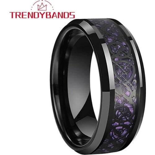 6/8MM Mens Tungsten Carbide Rings Womens Weddingj Bands Black Dragon Purple Carbon Fiber Inlay Comfort Fit