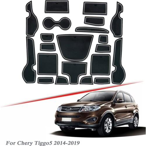 21pcs Car Styling For Chery Tiggo 5 2014-2019 Latex Gate slot pad Interior Door Groove Mat Non-slip dust Mat Interior Accessory