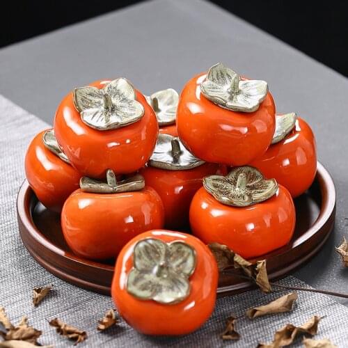Creative Ceramic Persimmon Shape Kitchen Tea Box Jar Storage Holder Sweetmeats Candies Cans Teaware Tea Caddies Tin Tea Can