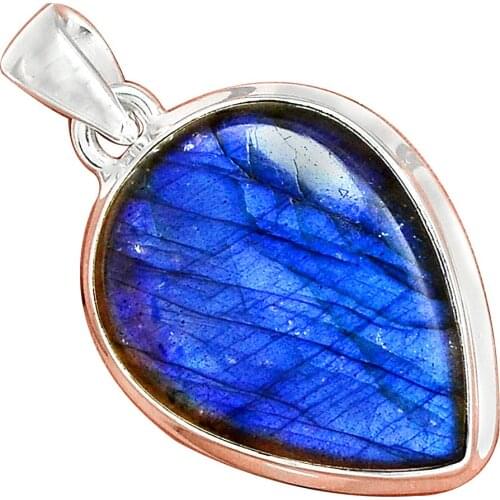 NiaoZaiFei YunZaiKan Genuine BLUE FIRE LABRADORITE Pendant 925 Sterling Silver, 39 mm, MHBAP6067