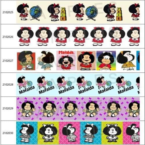 New 10yds Cartoon Characters Mafalda Pattern Printed Grosgrain/Satin Ribbon