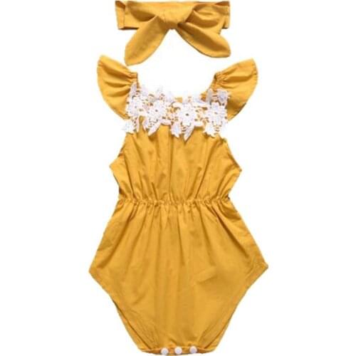 Summer 2019 New Lace Collar Pure Color Girls Bodysuit Solid Color Sleeveless Triangle Girl Childrens Jumpsuit princess Jumpsuit