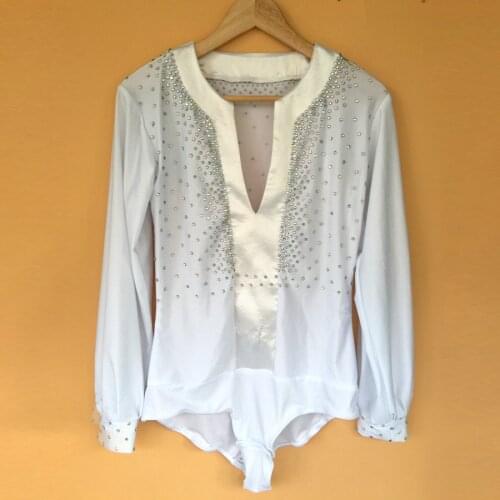 New style mens Latin dance costumes spandex diamond long sleeves mens latin dance top for mens latin dance jackets