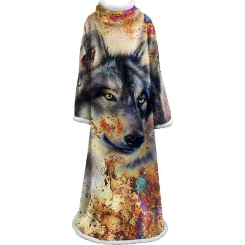 Wolf 3D Printed Sherpa Sleeve Blanket Couch Sofa Cover Youth Travel Bedding Outlet Velvet Plush Throw Fleece Blanket Bedspread