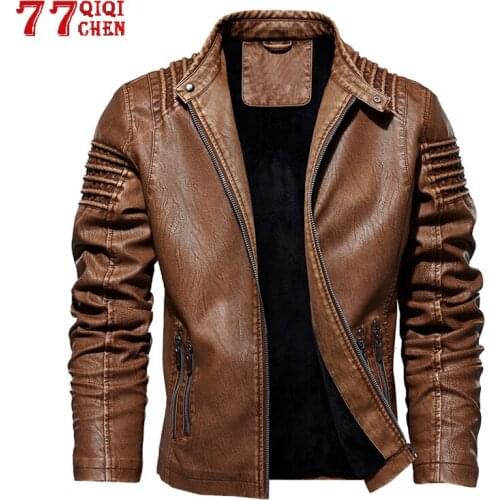 Autumn Winter Mens Leather Jacket Fleece Motorcycle PU Jacket Warm Fashion Slim Coat Plus size M-5XL Tops Bomber Overcoat