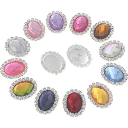 25mm Oval Acrylic Rhinestone Buttons Flat Back Craft Diy Gem Embellishments For Wedding Invitation Card Or Hair Bow With Crystal