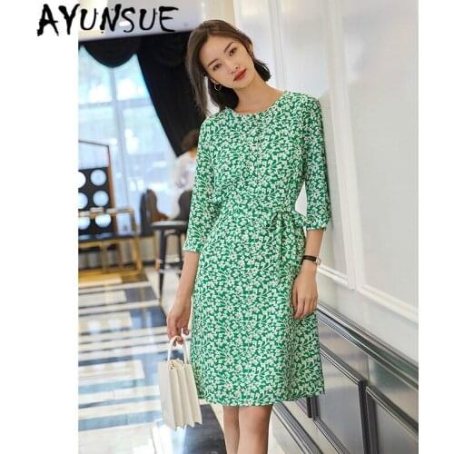 Real Silk Dress Summer Dress Women Korean Vintage Beach Dress Elegant Party Dresses Woman Vestidos Ropa Mujer CL0383 YY2802