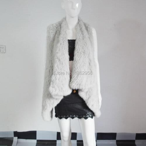 SJ021 1*1 Thick Knit Natural Color Real Rabbit Fur Knit Fur Vest