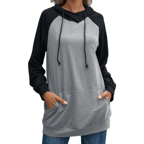 Casual Hoodies Women Color Matching Long Sleeve Pullover Hoodie Autumn Winter Drawstring Loose Fit Women Sweatshirt Outerwear