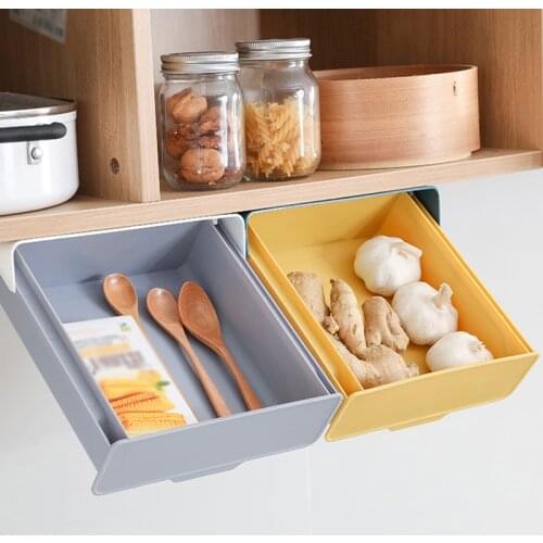 Punch-free Under-drawer Adhesive Storage Box Kitchen Fork Storage Tray Home Makeup Organizer