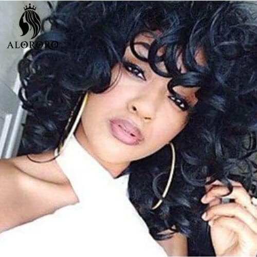 Synthetic Wig Natural Black Blonde Fluffy Wand Curl Wigs for Black Women High Temperature Wire 14 Inches Daily Short Wig Alororo