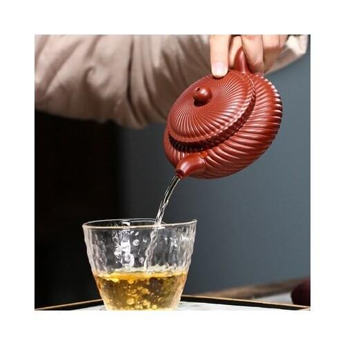 220ml China yixing undressed ore recommended handmade dahongpao elegant spiral grain antique teapot tea furnishing articles