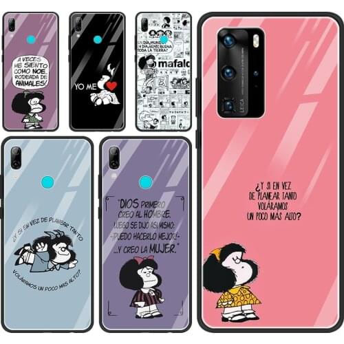 Animal Mafalda Hot Sale Glass Case For Huawei P30 P40 P20 P10 Lite Pro Plus P Smart 2019 2020 2021 Capa Silicon Back Shell