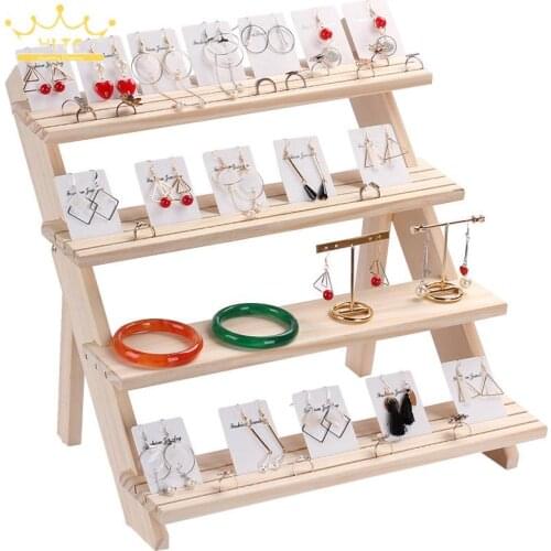 Earrings Stud Ring Jewelry Storage Rack Vertical Jewelry Display Stand Solid Wood Ladder Table Top Doll