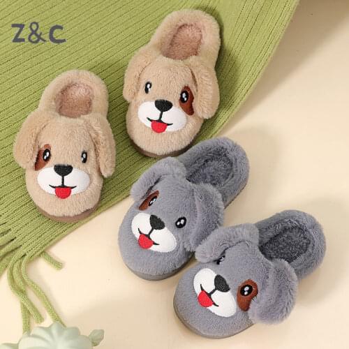 Childrens Slippers Boys and Girls Winter Antiskid Soft Soled Cotton Slippers for Primary student Cute Doggy Silppers Kids Shoes