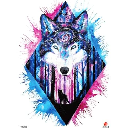Waterproof Temporary Tattoo Sticker Watercolor wolf pattern tattoo Water Transfer body art fake tattoo for women men
