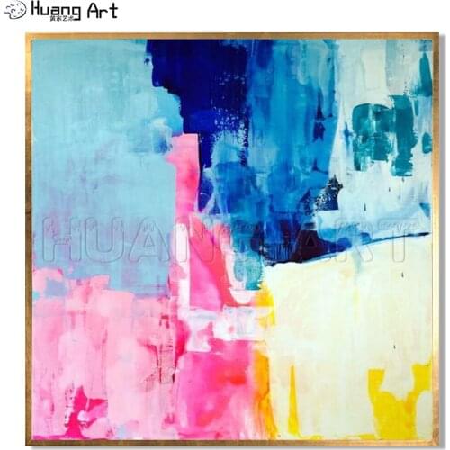 Factory Supply Bright Colors Abstract Oil Painting on Canvas for Wall Decor Hand Painted Modern Pink and Blue Abstract Painting