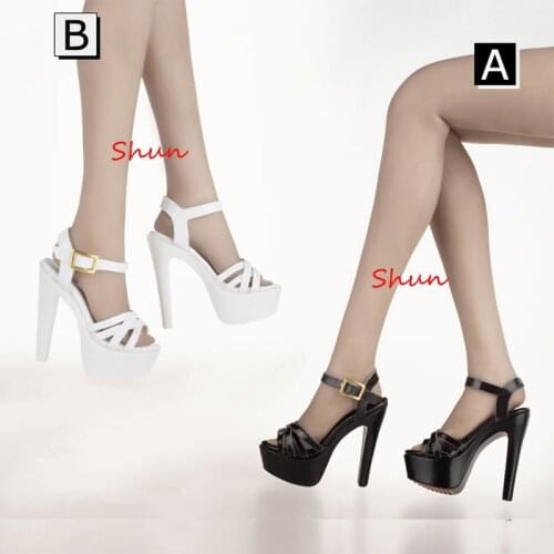 1:6 Scale Women doll sandals White and Black Color high-heeled shoes Model for For 12" Action Figures Accessories